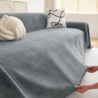 hyha Couch Cover for Dogs, Boho Sofa Covers for 3 Cushion Couch Washable, Chenille Sofa Slipcover for Pets, Soft Loveseat Sectional Couch Throw Blankets with Tassels (Grey, 71x134 Inch)