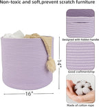 Cotton Rope Basket For Girls Boys Kids 16”X14” Baby Laundry Basket Nursery Bin Round Woven Baskets Organizer For Storage Toys Blankets Shoes Clothes purple
