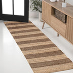 JONATHAN Y Jayden Woven Jute Stripe Natural/Brown Runner Rug, 2x8, Rustic, Farmhouse, Traditional, Lodge, Easy-Cleaning for Living Room, Bedroom, Kitchen, Non-Shedding (NRF202A-28)