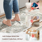 Boho Kitchen Mats for Floor 2 Piece Set Anti Fatigue Cushioned PVC Kitchen Rugs Non Slip Waterproof Farmhouse Mats 2/5 Inch Comfort Standing Mat for Sink, Laundry, 17.3"x59"+17.3"x28", Beige Grey
