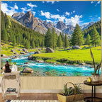Accnicc Nature Forest Mountain Tapestry Green Pine Tree Wall Tapestry for Bedroom Aesthetic River Landscape Small Tapestries Wall Hanging for Dorm Living Room Decor 60 x 44 Inch