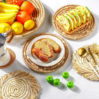 11 Pcs Boho Hanging Wall Basket Decor Handmade Woven Basket Wall Decorative Boho Wicker Baskets Placemats Round Farmhouse Bulrush Art for Rustic Home Decorations Christmas Gift(Rustic)