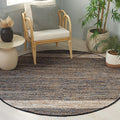 SAFAVIEH Cape Cod Collection Area Rug - 6' Round, Navy & Beige, Handmade Denim & Jute, Ideal for Living Room, Bedroom, Home Office, Dining Space (CAP153N-6R)