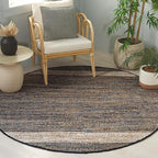 SAFAVIEH Cape Cod Collection Area Rug - 6' Round, Navy & Beige, Handmade Denim & Jute, Ideal for Living Room, Bedroom, Home Office, Dining Space (CAP153N-6R)