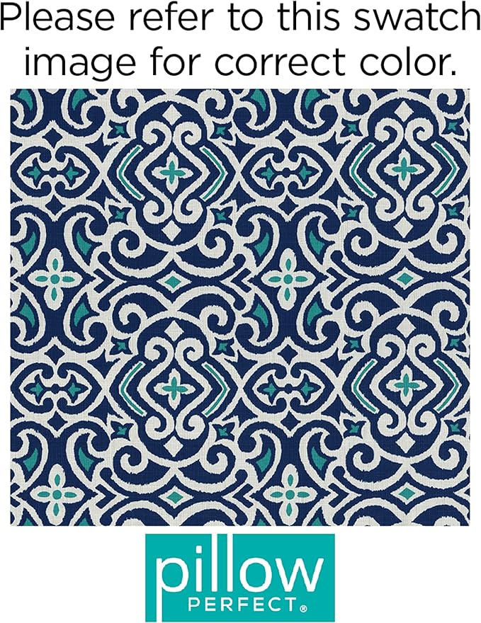 Pillow Perfect Damask Indoor/Outdoor Chair Seat Cushion, Tufted, Weather, and Fade Resistant, 19" x 19", Blue/White New Damask, 2 Count