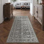 Black Runner Rug 2x6 Vintage Area Carpet Hallway Long Indoor Kitchen Washable Living Room Low Pile Traditional Distressed Retro Accent Throw Rug Non Slip Laundry Bathroom Office Dining Room