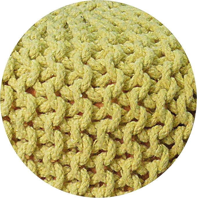 Luxurious Round Nautral Hand Knit Pouf Floor Ottoman 100% Cotton Braid Cord Wooden Foot Stool (Yellow, 20" x 20" x 20")