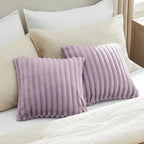 Bedsure Double-Side Striped Throw Pillow Covers 18x18 Set of 2, Spring Fluffy Light Purple Soft Decorative Pillow Covers, Home Decor for Couch Sofa Living Room Bedroom