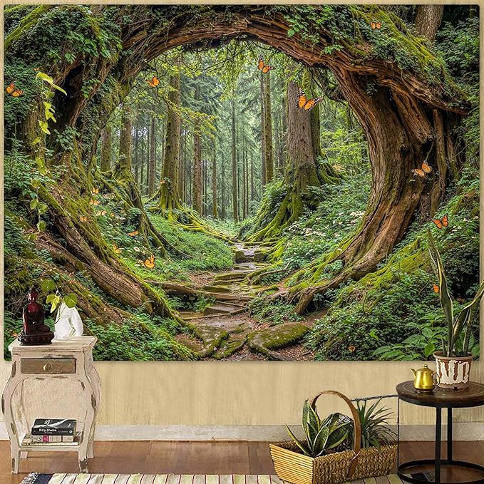 Accnicc Forest Tapestry Green Nature Tree Wall Tapestry for Bedroom Aesthetic Jungle Outdoor Landscape Small Tapestries Wall Hanging for Dorm Living Room Decor 60 x 44 Inch