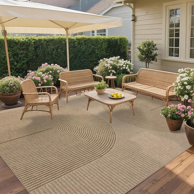 Easy Jute Rug 8x10: Indoor Outdoor Natural Boho Area Rugs for Living Room Patio Washable - Farmhouse Neutral Contemporary Large Carpet for Bedroom Dining Room Backyard Office Non Slip