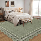 Garvee Scalloped Living Room Rug 5x7 Area Rug Washable Area Rug for Bedroom Boho Kids Rug Non Slip Throw Rugs Soft Non Shedding Low Pile Stain Resistant Carpet for Dining Room 5'x7' Green