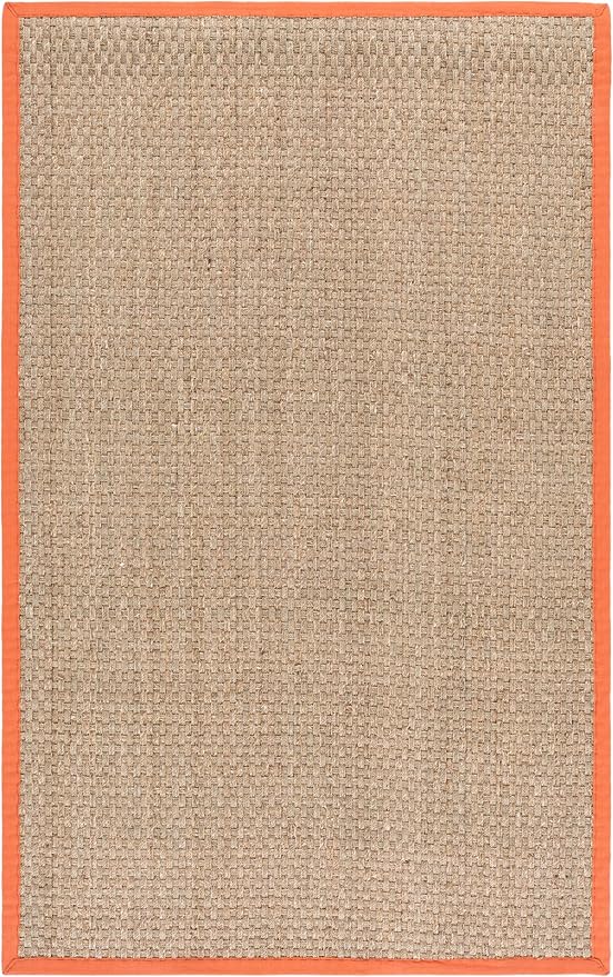 SAFAVIEH Area Rug 5x8 - Natural Fiber Collection - Natural & Rust, Seagrass, Basketweave Pattern with Border (NF114Y)