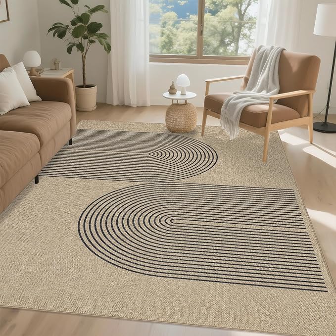 Easy Jute Rug 8x10: Indoor Outdoor Natural Boho Area Rugs for Living Room Patio Washable - Farmhouse Neutral Contemporary Large Carpet for Bedroom Dining Room Backyard Office Non Slip