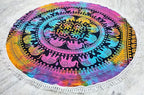 Round Beach Tapestry Turquoise Mandala Throw/Boho Hippie Beach Blanket Roundie/Indian Cotton Bohemian Large Round Table Cloth-Home Decor/Yoga Mat Meditation Picnic Rug (70", Multi Color)