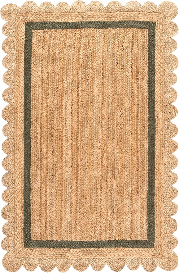 SAFAVIEH 6x9 Area Rug - Natural Fiber Collection - Natural & Olive, Handmade Jute, Ideal for Living Room, Bedroom, Dining Space (NF896X)