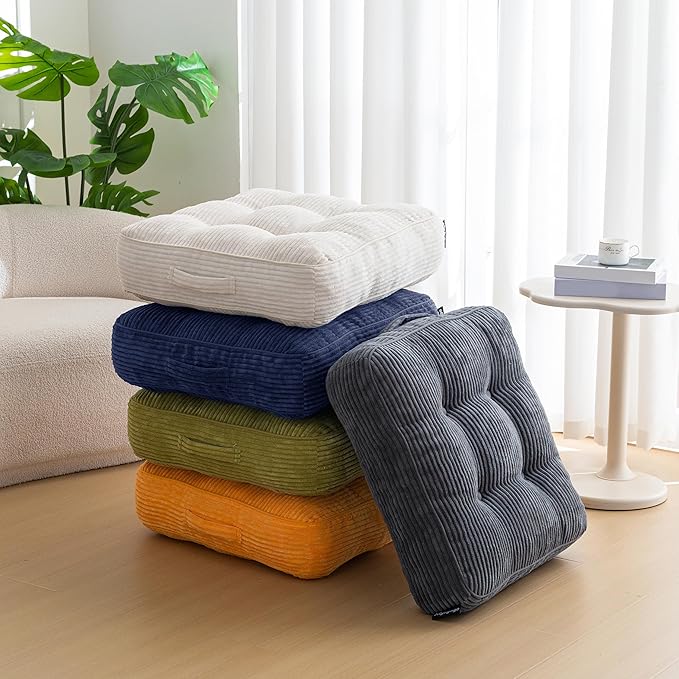 HIGOGOGO 6" Extra Thick Floor Pillow Cushion for Adults, Meditation Cushion Pillow, Large Square Floor Sitting, Tufted Corduroy Cover, for Tatami Living Room or Yoga, 22x22 Inch, Dark Grey