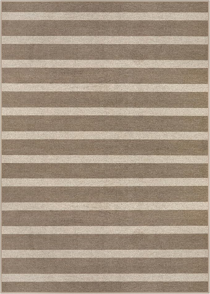 Lahome Elance Striped Easy Jute Rug, 5x7 Dining Room Office Rug Washable Outdoor Patio Rug, Farmhouse Neutral Non Slip Stain Resistance Indoor Outdoor Carpet for Deck Classroom, Khaki