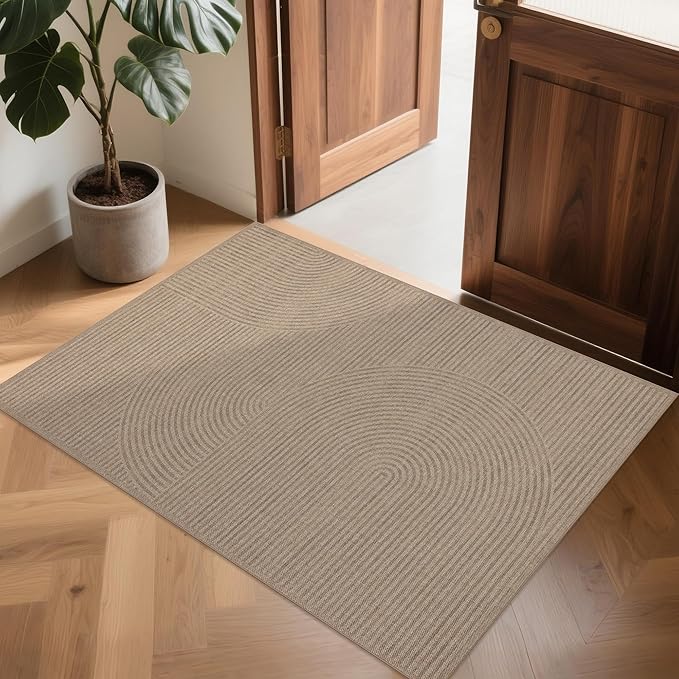 Easy Jute Rug 2x3: Indoor Outdoor Natural Boho Front Door Mat Non Slip - Farmhouse Neutral Contemporary Small Carpet for Entryway Kitchen Bathroom Bedroom Washable