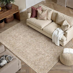 Brown 3x5 Area Rug Entryway Washable Vintage Carpet Office Small Indoor Non Slip Soft Low Pile Thin Stain Resistant Distressed Accent Throw Rug for Entrance Bedroom Dining Living Room