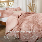 Bedsure Tufted Boho Comforter Set Twin Size - Light Pink Boho Bed Set, GentleSoft™ 2 Pieces Farmhouse Shabby Chic Embroidery Bedding, Gifts for Woman, Soft Jacquard Twin Comforter for All Seasons