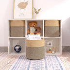 voten Storage Cubes Baskets Bins Organizer 11x11x11'' Fit 12x12''Cube Storage Organizer Bookcases Shelf,Durable Woven Cotton Storage Basket for Organizing,Round 3Pack Camel/Mixed Black