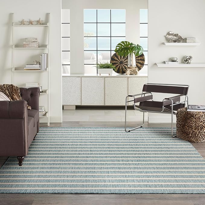 Nourison Home Positano Aqua Ivory 8' x 10' Area Rug - Easy Clean, Non Shedding, Bed Room, Living Room, Dining Room, Kitchen (8' x 10')