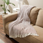 DII Modern Zig Zag Throw Blanket Woven Cotton, Hand-Knotted 2.5" Fringe, 50x60, Cinnamon