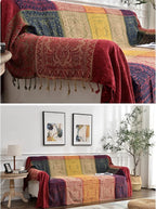 Boho Throw Blanket, Chenille Jacquard Tassels Throw Blankets for Bed Couch Soft Chair， Bohemian Fringe Tassels (Red, S:60x75
