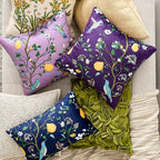 MUSSEL Purple Velvet Throw Pillow Covers 16x16 Pack of 2, Vintage Floral Pillow Covers, Mid Century Flower Plant Cushion Covers for Sofa Living Room Home Decor