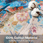 Boho Throw Blanket 60"x80" Floral Twin Bed Blanket with Sunflowers,100% Cotton Soft Breathable Lightweight Spring Decorative Tassel Reversible Blankets for Couch Sofa Decor All Season