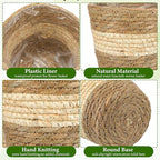 12 Pcs Seagrass Plant Basket with Plastic Liners Woven Stylish Planter Baskets Bulk Indoor Outdoor Plants Woven Wicker Baskets for Flower Pots Cover and Room Decor Small (Small,Bohemian)