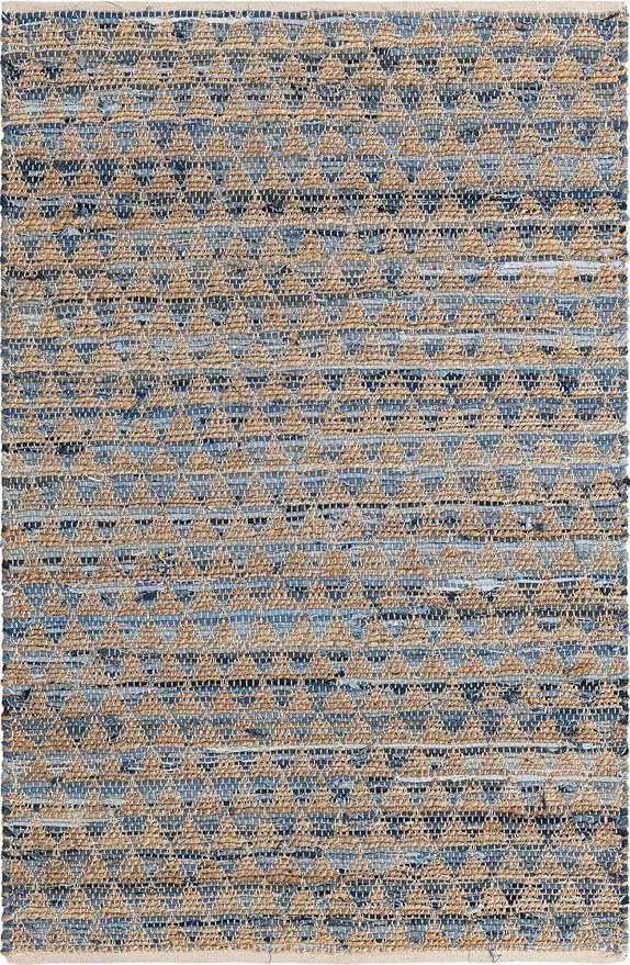 Unique Loom Chindi Jute Collection Area Rug (4' 1" x 6' 1" Rectangle, Navy Blue/ Natural)