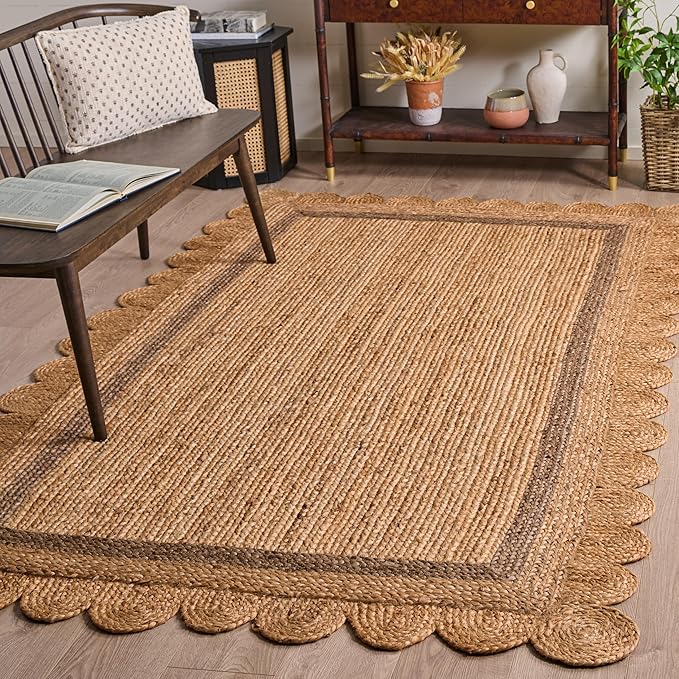 SAFAVIEH Area Rug 5x8 - Natural Fiber Collection - Natural & Grey, Handmade Jute, Ideal for Living Room, Bedroom, Dining Space (NF896F)