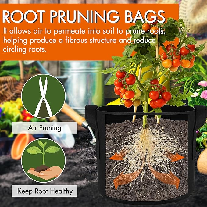 Gardzen 10-Pack 2 Gallon Grow Bags, 300G Thickened Fabric Grow Bags with Handles, Heavy Duty Aeration Plant Grow Bags