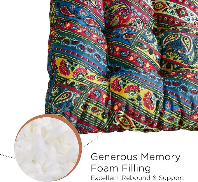Codi Meditation Pillow, Large Pillows Sitting for Adults and Kids, Boho Cushions for Yoga Living Room Tatami Sitting Home Decor, Memory Foam Added, 22x22 Inch, Multi Blaidiere