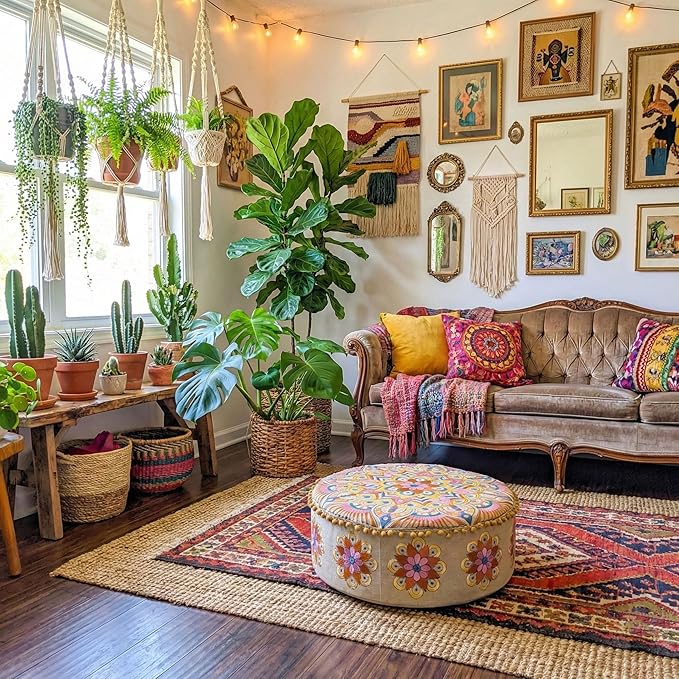 Modern Round Floor Cushion Cover Flower Room Décor Boho Furniture Round Floor Pillow Pouf Footstool Boho Chic Siting Area Stool Cushion Case Luxury Kids Room Décor Cotton 24x8 Unstuffed