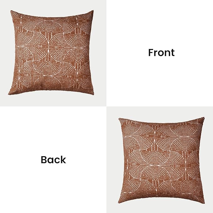 AELS Boho Decorative Textured Throw Pillow Covers 24x24, Modern Mid Century Rainbow Tufted Pillow Case, Farmhouse Rustic Geometric Woven Cushion Case for Bed Couch Sofa, Burnt Orange