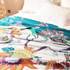 Boho Throw Blanket, 100% Organic Cotton Breathable Skin-Friendly Ultra Soft Bed Quilt Throw - All Season Floral Bird Farmhouse Décor Luxury Blanket for Sofa Couch Chair and Gift. 91" x 98"