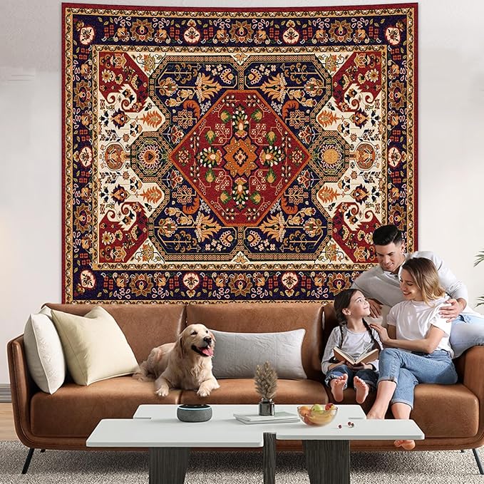 Apdidl Boho Hippie Wall Tapestry for Bedroom Aesthetic, Mandala Indian Bohemian Tapestries Art Decor, Vintage Orange Floral Cool Vertical Wall Hanging for Living Room Dorm 60"X79"