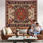 Apdidl Boho Hippie Wall Tapestry for Bedroom Aesthetic, Mandala Indian Bohemian Tapestries Art Decor, Vintage Orange Floral Cool Vertical Wall Hanging for Living Room Dorm 51" X 60"