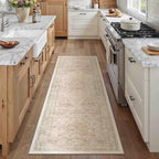 Hallway Runner Rug 2x5 Washable Beige Vintage Distressed Runner Oriental Soft Thin Indoor Carpet Non Slip Low Pile Throw Rug for Kitchen Bedroom Laundry Bedside Entryway