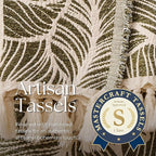 DOWN HOME Chenille Cotton Throw Blanket for Couch, Lightweight Boho Blanket for Bed Sofa Chair Living Room Outdoor Soft Woven Decorative Blanket with Tassel Gift Olive Leaves 50"x70"