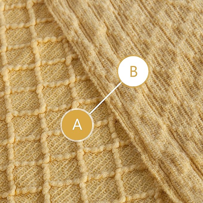 NTBAY Acrylic Knitted Oversized 60x80 Twin Throw Blanket, Lightweight and Soft Cozy Decorative Woven Blanket with Tassels for Travel, Couch, Bed, Sofa, 60x80 Inches, Mustard Yellow Checkered