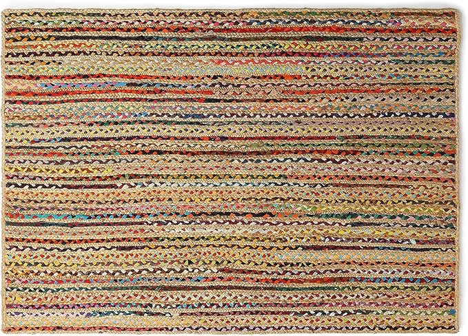 · REDEARTH · Jute Cotton Chindi Area Rug - 4'x6' Rectangular Rug, Handwoven, Non-Shedding, Soft & Durable – Multi Tones for Home Décor in Living Room, Dining Room, Bedroom