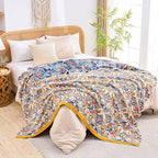 Boho Blanket Throw Quilt, 100% Cotton Soft Light Weight Throw Blankets for Summer, 60"x80" Farmhouse Flower Decorative Blankets, All Season Rustic Reversible Bohemian Throw Quilt