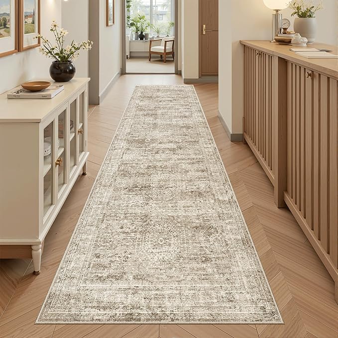 Runner Rug 2'x8' Washable Non-Slip Runner Rugs for Kitchen Bathroom Laundry Room Brown Vintage Floor Carpet Runners for Hallway Entryway