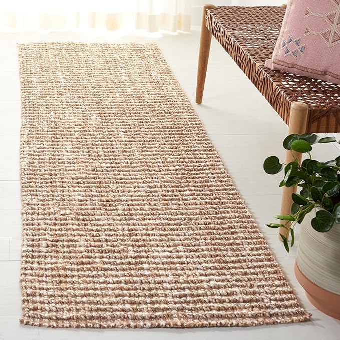 SAFAVIEH Natural Fiber Collection Runner Rug - 2'6" x 12', Natural & Ivory, Handmade Jute, Farmhouse Style, Chunky Textured Thick Pile (NF447N)