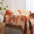 Boho Throw Blanket for Bed 90”x98”, 100% Cotton Woven Blanket for Couch Sofa, Ultra Soft 4-Layer Muslin Quilt with Floral Printed, Farmhouse Bed Blanket/Cover for Living Room Decor