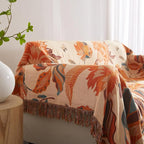 Boho Throw Blanket for Bed 80”x90”, 100% Cotton Woven Blanket for Couch Sofa, Ultra Soft 4-Layer Muslin Quilt with Floral Printed, Farmhouse Bed Blanket/Cover for Living Room Decor