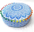 CRAFT KALA 24" Round Large Hippie Mandala Meditation Floor Ottoman Pillow Cushion Pouf Cover Square Poufs Bohemian Circle Floor Cushion Case Outdoor Fireplace Yoga Living Room Decor Cover Blue Ombre